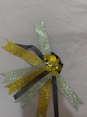 Glitter Ribbon Burst Hair Clip in Gold, Silver, Black